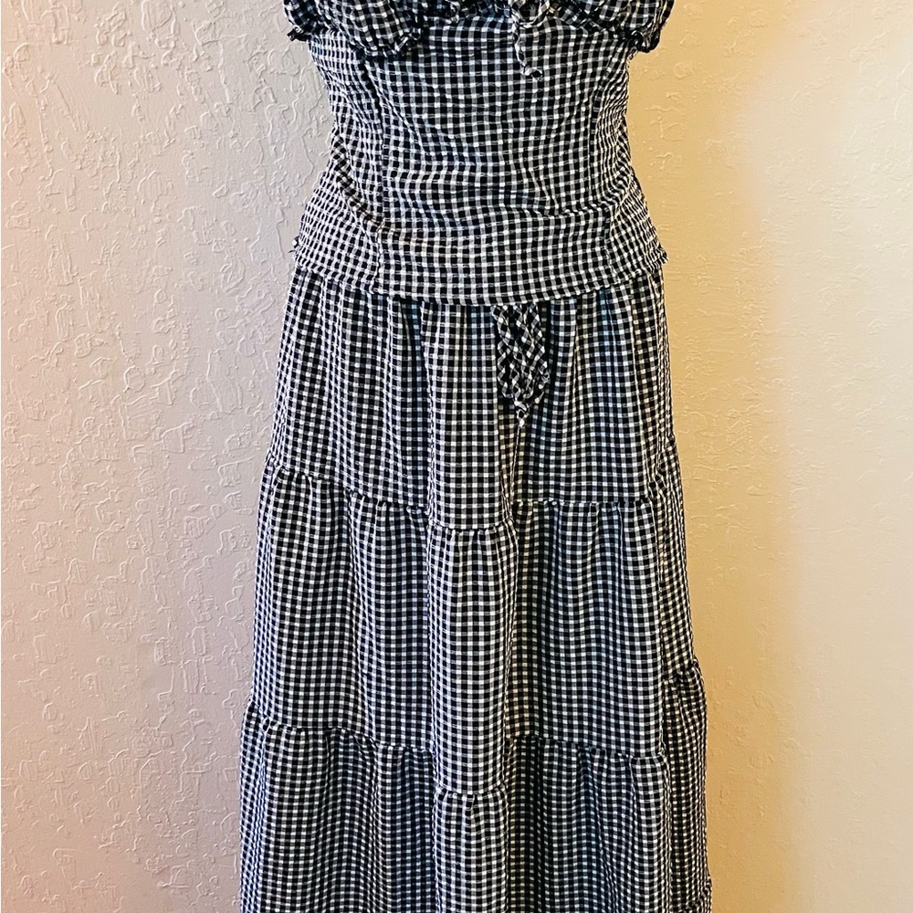 Black & White Gingham Tiered Maxi Skirt